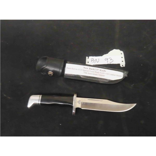 New Buck 119 Knife - Fixed Blade with Sheath, 75th Anniversary-  Total Length 10.5"