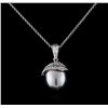 Image 1 : 0.33 ctw Pearl and Diamond Pendant With Chain - 14KT White Gold
