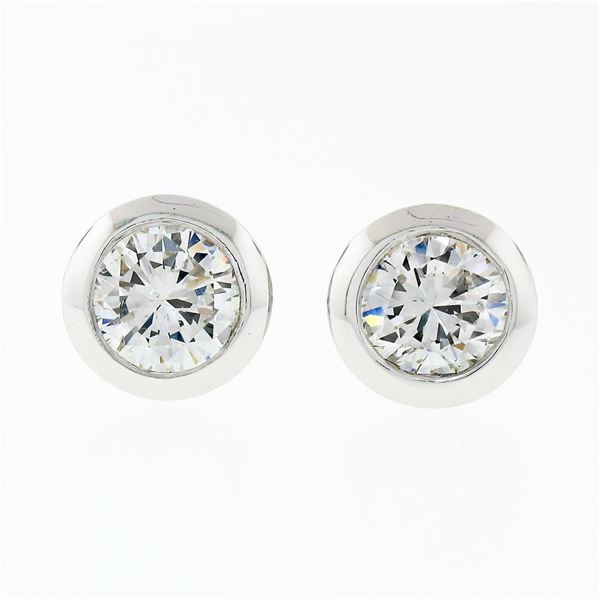 New 14k White Gold .84 ctw Martini Bezel Set Round Brilliant Diamond Stud Earrin