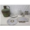 Image 1 : Multiple Metal Trays, Pitcher, Stemmed Goblets, Napkin Rings, etc