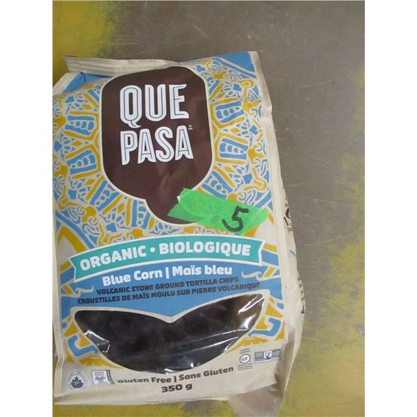 SHELF PULLS (AS IS):  QUE PASA BLUE CORN CHIPS (350G) - PER BAG