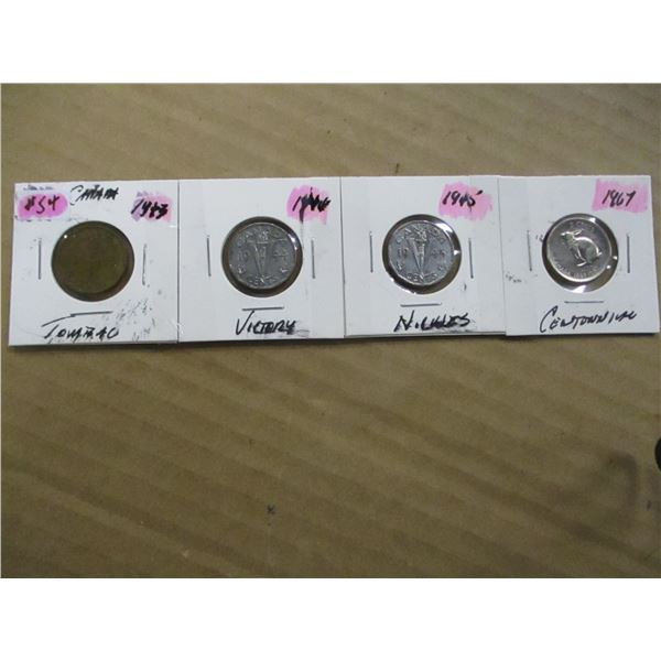 1943 TOMBAC, 1944 & 1945 VICTORY WALKING & 1967 RABBIT NICKELS