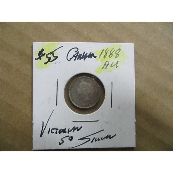 1888 AU VICTORIAN SILVER 5 CENT COIN (CAT. VALUE $150.00)