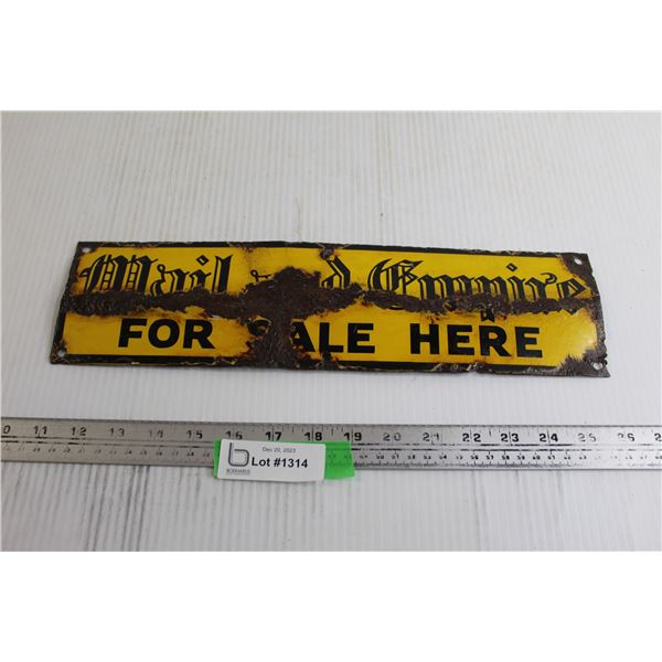 Mail and Empire Toronto Enamel Sign - 15  x 4 