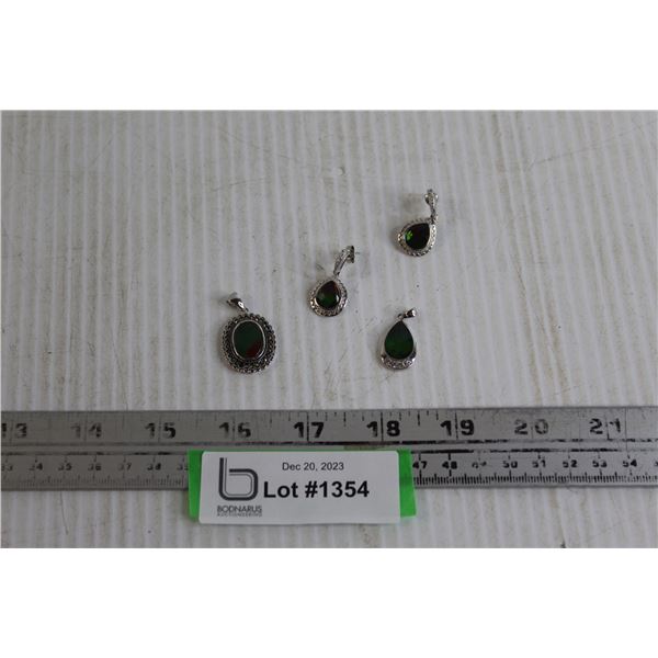 ^ (2) Silver with Ammolite Pennants, Pair of Silver with Ammolite Earrings