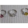 Image 4 : ^ (3) Silver + CZ Crystal Rings, Crystal and Silver Studs