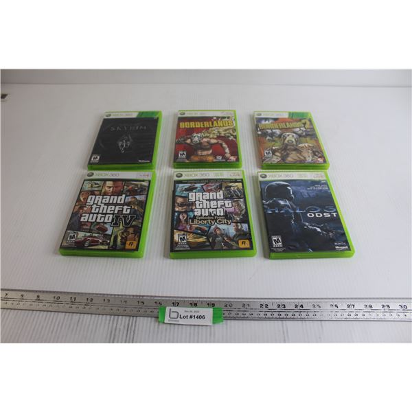 (6) Xbox 360 Games - Borderlands, GTA, Halo 3