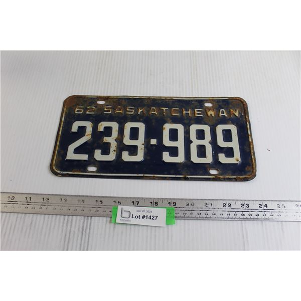 Saskatchewan 1962 License Plate