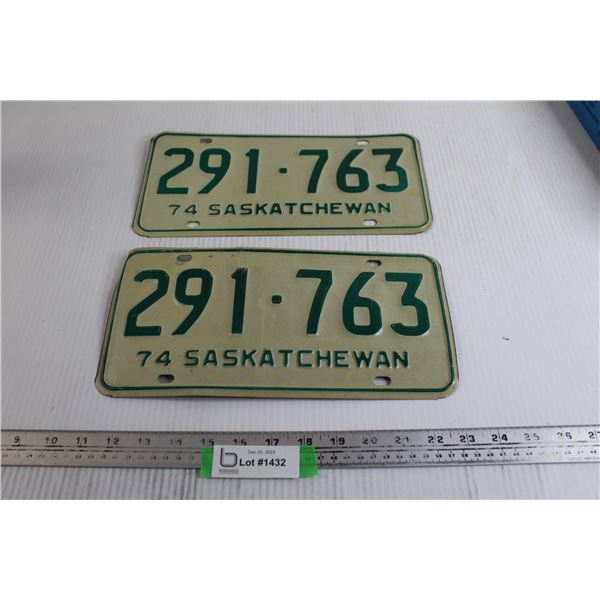 Pair of Saskatchewan 1974 License Plates