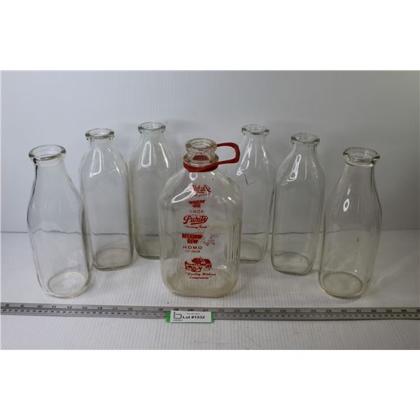 (7) Milk Bottles (1 is) Purity Milk Bottle