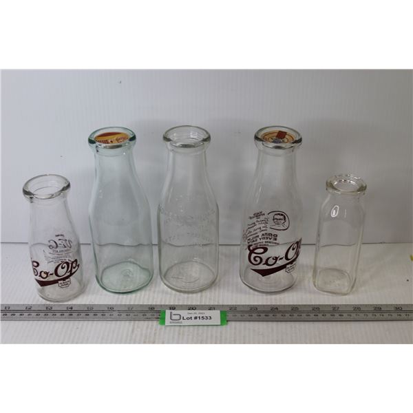 (5) Milk/Creamer Bottles (2) Co-Op (1 is) Modern Dairies