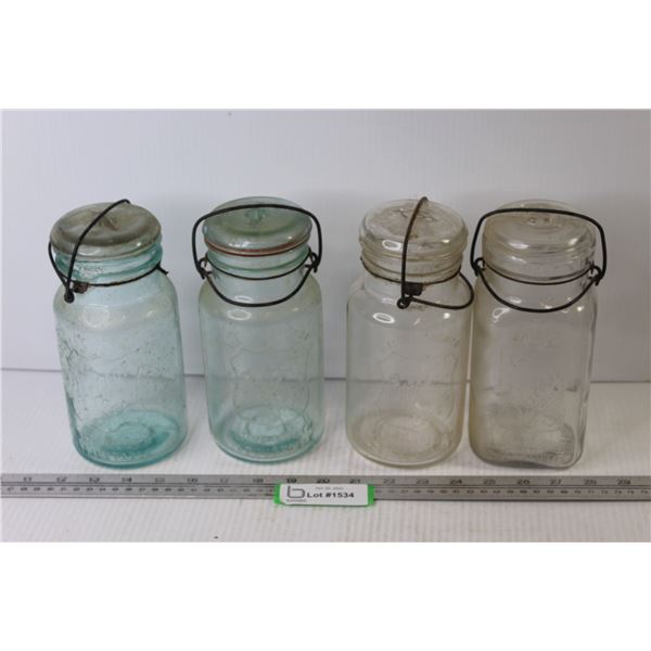 (4) Sealer Jars w/Wire Top Lids (1) Queen - (3) Perfect Seal