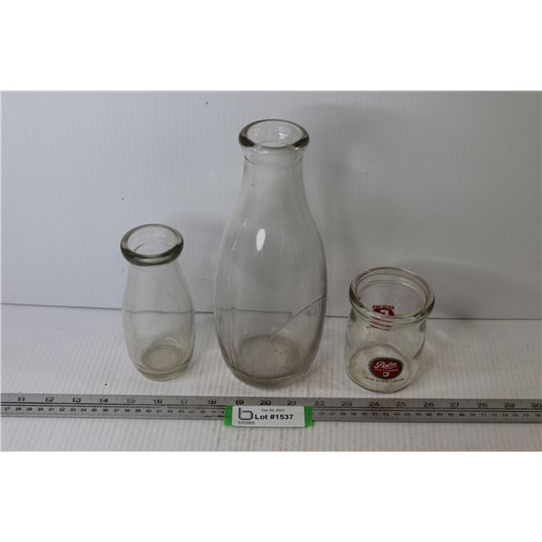 (3) Milk/Creamer Bottles (1 is) Palm Dairies