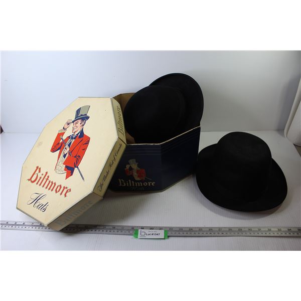 Biltmore Hat Box - (2) Bates Hatter Hat (size 7 3/4)