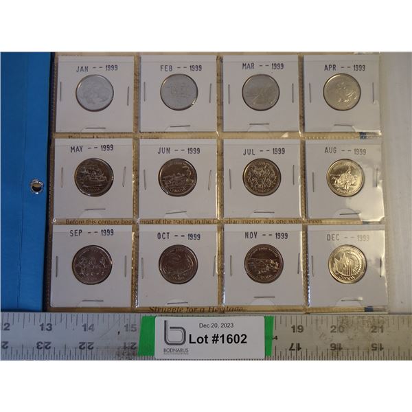 Booklet with (12) Months of Canadian Quarters 1999 with information in back