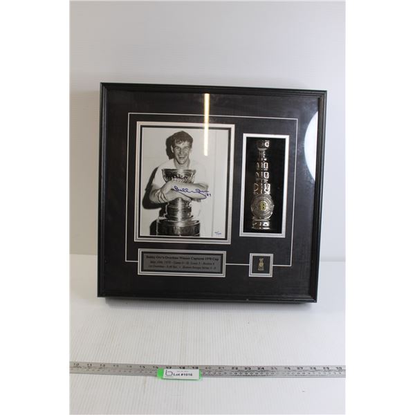 Bobby Orr Framed and Signed Picture with Mini 1970 Cup and Certificate of Authenticity - 3 1/2" x 19