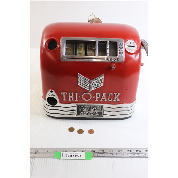 1937 Tri-O-Pack Reel-Type Slot Machine - Works with Pennies, Good Working Order, Working Lock with (