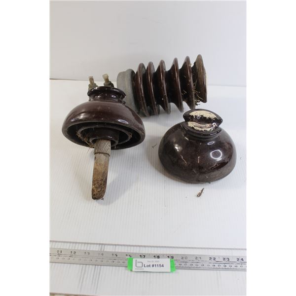(3) Heavy Porcelain Insulators - Has Chips