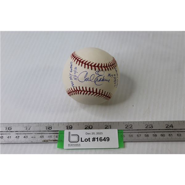 Signed Baseball - 1950's Carl Erskine Brooklyn Dodgers - Single Signed OML (Selig) Baseball w/No-Hit