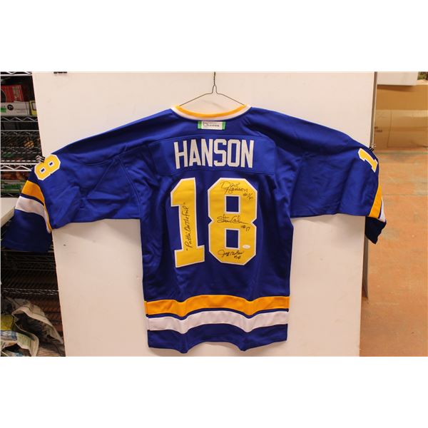 Signed - Slapshot Movie Hanson Jersey - Chiefs (Size XL) w/ JSA Authentication