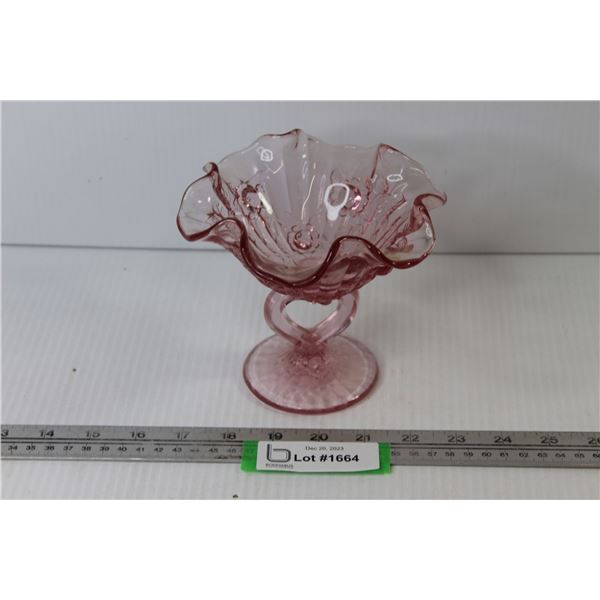 Pink Glass Heart Stemmed Dish