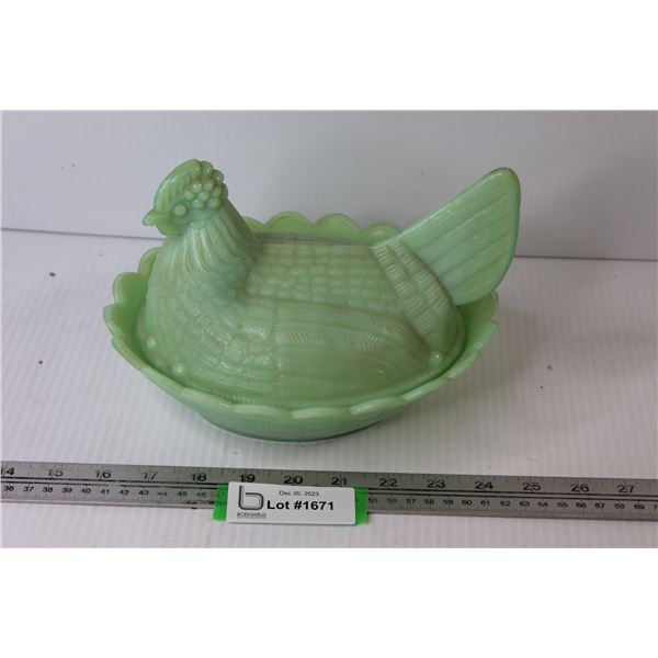 Vintage Jadeite Hen in Basket