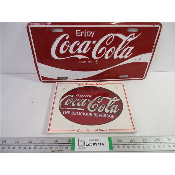 Coca Cola Metal License Plate and Suncatcher