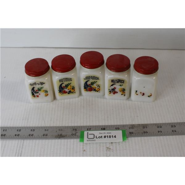 (5) Vintage Milk Glass Spice Containers