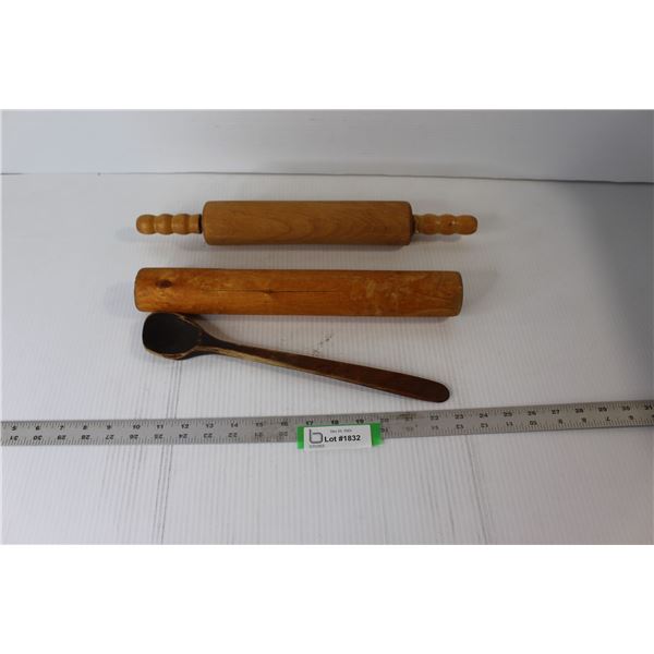 (2) Wooden Rolling Pins, Wooden Spoon