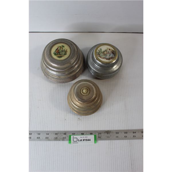(3) Vintage Round Musical Jewellery Boxes - Working