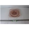 Image 1 : Adam Pink Depression Glass Square Dinner Plate, Pink Glass Bowl