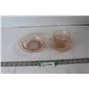 Image 1 : Pink Depression Glass Bowl, Pink Depression Glass Cup & Saucer