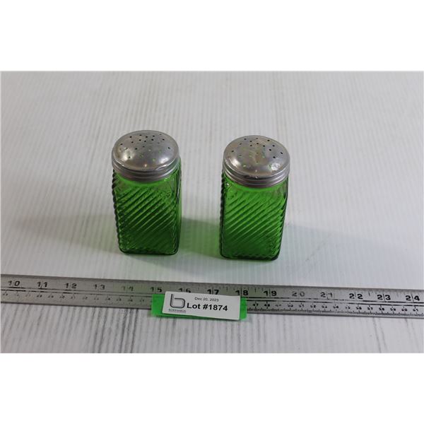 Pair of Green Salt and Pepper Shakers