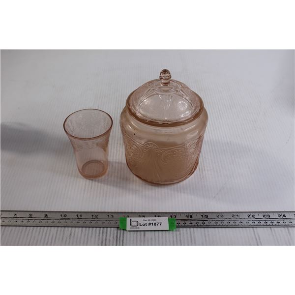 Royal Lace Depression Glass Jar, Florentine Depression Glass Cup - Has Chips