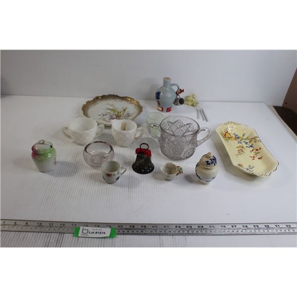 White Cream and Sugar Set, Decorative Floral Plate - Dresden Germany, Glass Pipe, Berry-Themed Tray