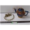 Image 1 : Kitten Dessert Tray, Blue & Gold Teapot (Chip in Lid)