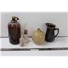 Image 1 : Kerosene Lamp - 8", Javex Bottle - 10", Clay Earthenware Jug & Jar (Chips), Small Medicine Jar