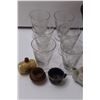 Image 2 : Burgundy Glass Candy Jar, (6) Flower Liquor Glasses, (3) Blue Floral Plates, Miniature Tea Set, Pink