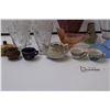 Image 6 : Burgundy Glass Candy Jar, (6) Flower Liquor Glasses, (3) Blue Floral Plates, Miniature Tea Set, Pink