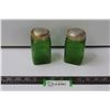 Image 1 : Large Green Glass Salt & Pepper Shakers - 4.5" Tall