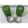 Image 2 : Large Green Glass Salt & Pepper Shakers - 4.5" Tall