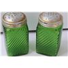 Image 3 : Large Green Glass Salt & Pepper Shakers - 4.5" Tall
