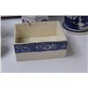 Image 4 : Blue & White Floral Set: Teapot, Candy Box, Pepper Shaker, Kerosene Lamp