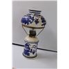 Image 8 : Blue & White Floral Set: Teapot, Candy Box, Pepper Shaker, Kerosene Lamp