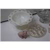 Image 2 : Milk Glass Candy Dish, (2) McDonalds Glass Cups, Angel Candleholder, Glass Punch Bowl & Spoon, Misc.