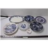 Image 1 : (6) Blue & White Fancy Serving Plates, (1) Miniature Floral Plate