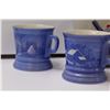 Image 2 : (3) Blue Winter Scene Mugs, (1) Expresso Mug, Windmill Theme Jar, Clay Jar w/Handle & Lid