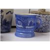Image 3 : (3) Blue Winter Scene Mugs, (1) Expresso Mug, Windmill Theme Jar, Clay Jar w/Handle & Lid