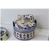 Image 2 : Assorted Blue Delft Ceramic Pieces - Salt Shaker - Lidded Cow Dish - Tiles