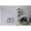 Image 7 : Assorted Blue Delft Ceramic Pieces - Salt Shaker - Lidded Cow Dish - Tiles